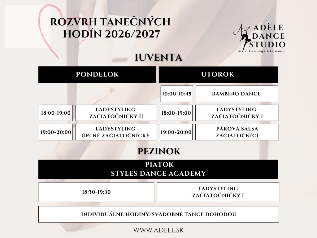 Rozvrh tanečných hodín 2026/2027