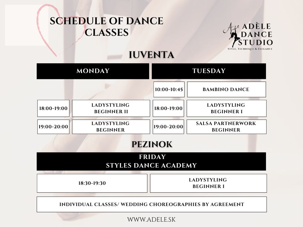 Schedule of dance classes 2026/2027